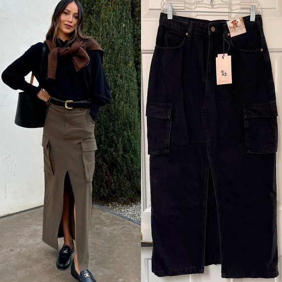 NWT Sincerely Jules Black Denim Maxi Skirt 7/27 - Picture 1 of 10